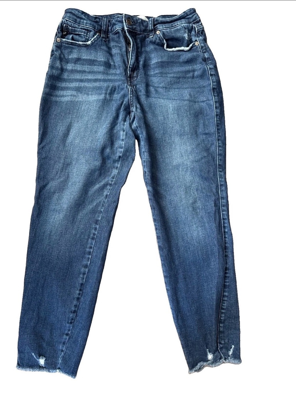 KanCan Mid-Rise Distressed Skinny Jeans Size 13/30 Medium Dark Wash Raw Hem